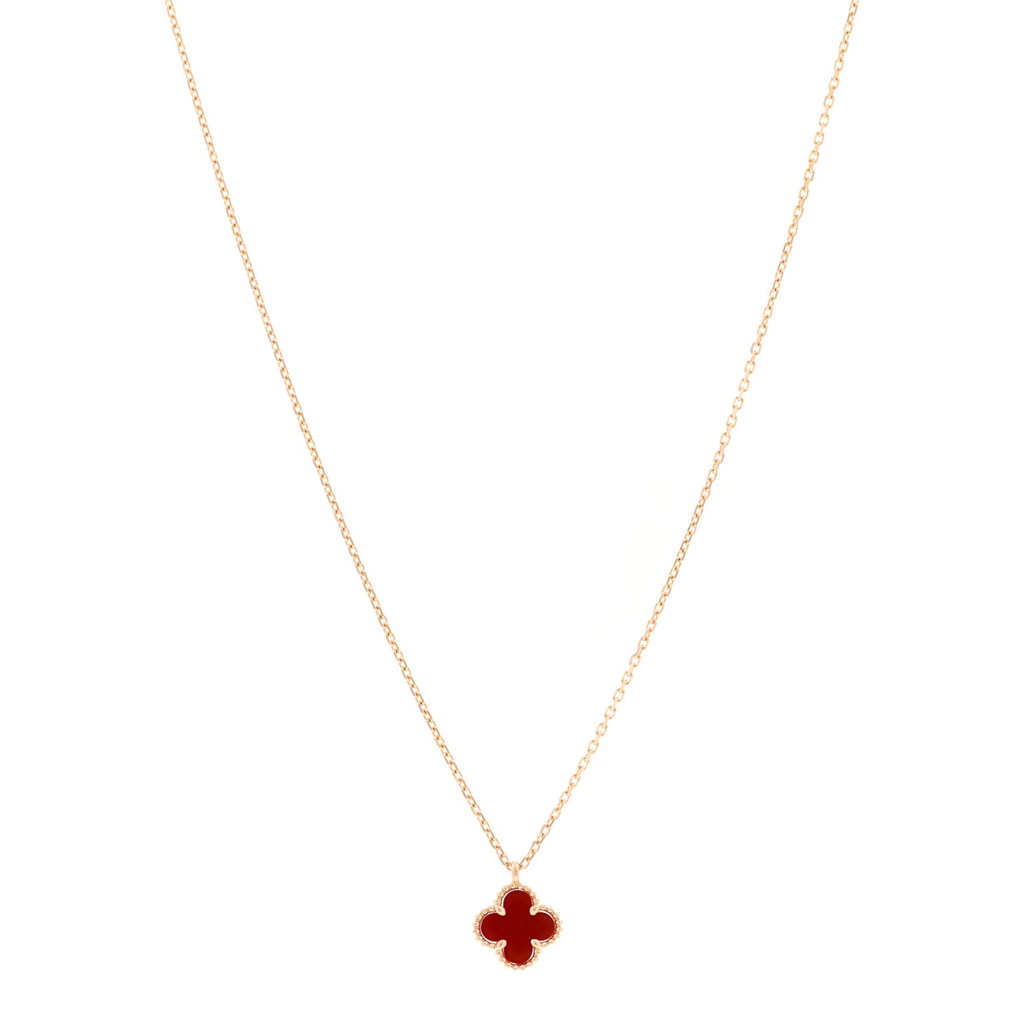 18K Rose Gold Carnelian Sweet Alhambra Pendant Necklace