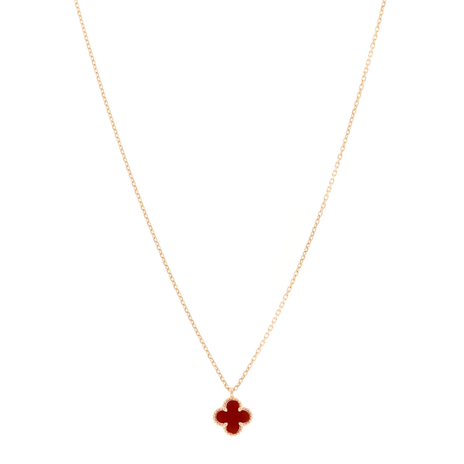 Van Cleef & Arpels 18K Rose Gold Carnelian Sweet Alhambra Pendant Necklace 1 of 5
