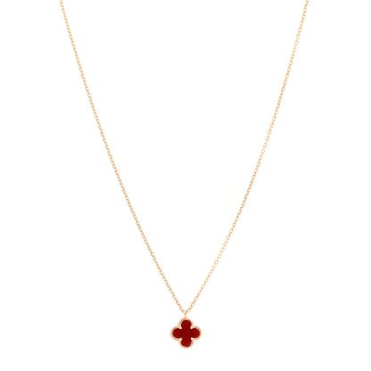 Van Cleef & Arpels 18K Rose Gold Carnelian Sweet Alhambra Pendant Necklace 1 of 5