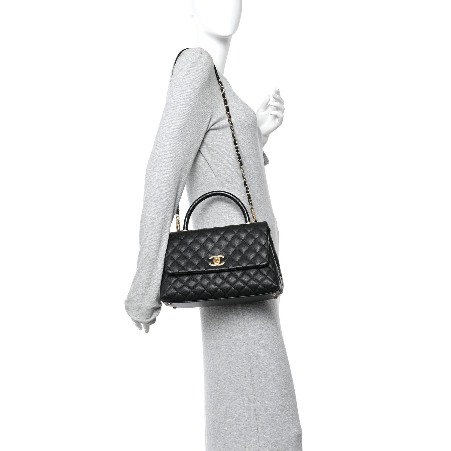 Chanel Caviar Lizard Embossed Quilted Small Coco Handle Flap Black 2 of 10