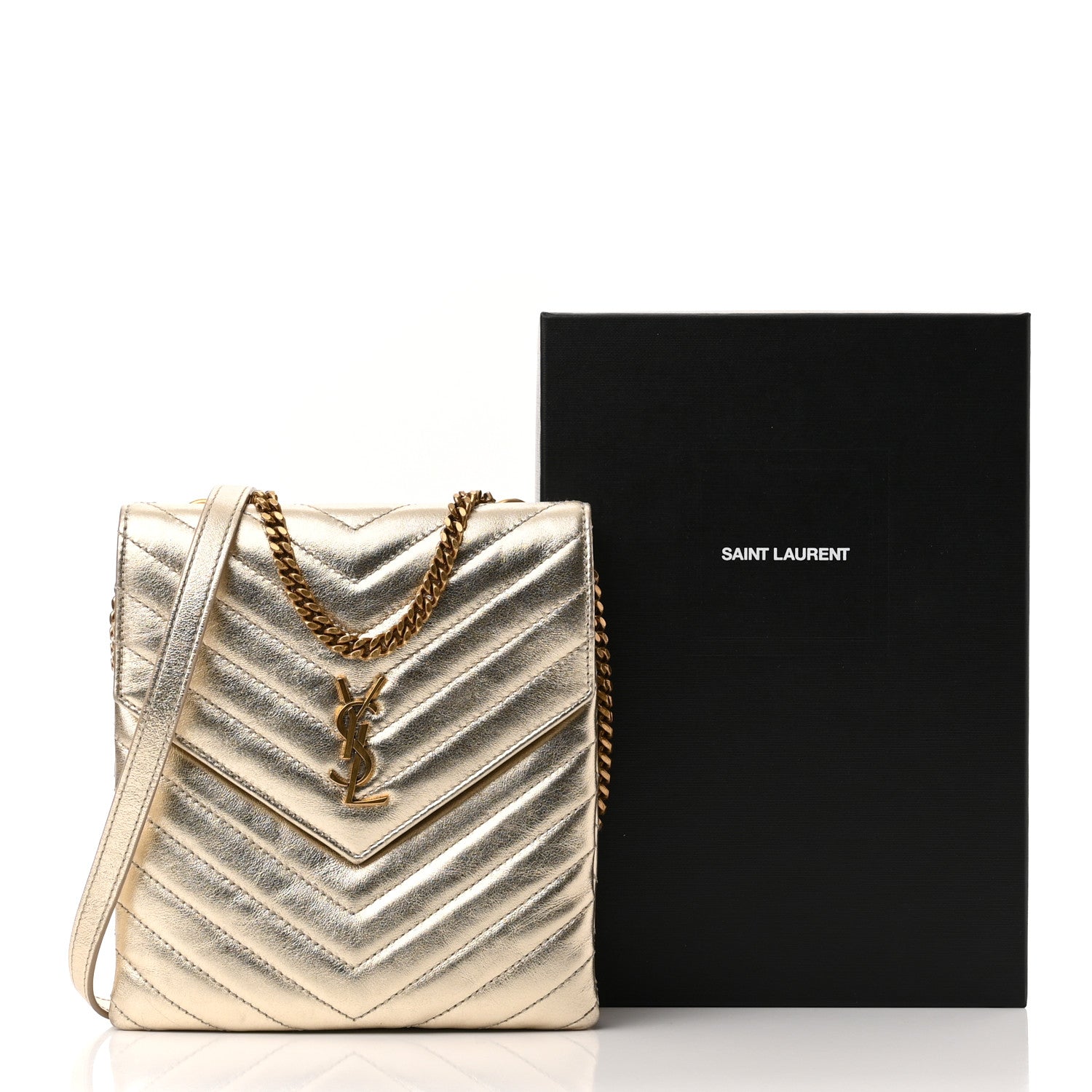 Saint Laurent Metallic Lambskin Quilted Double Flap Bag Gold 11 of 11