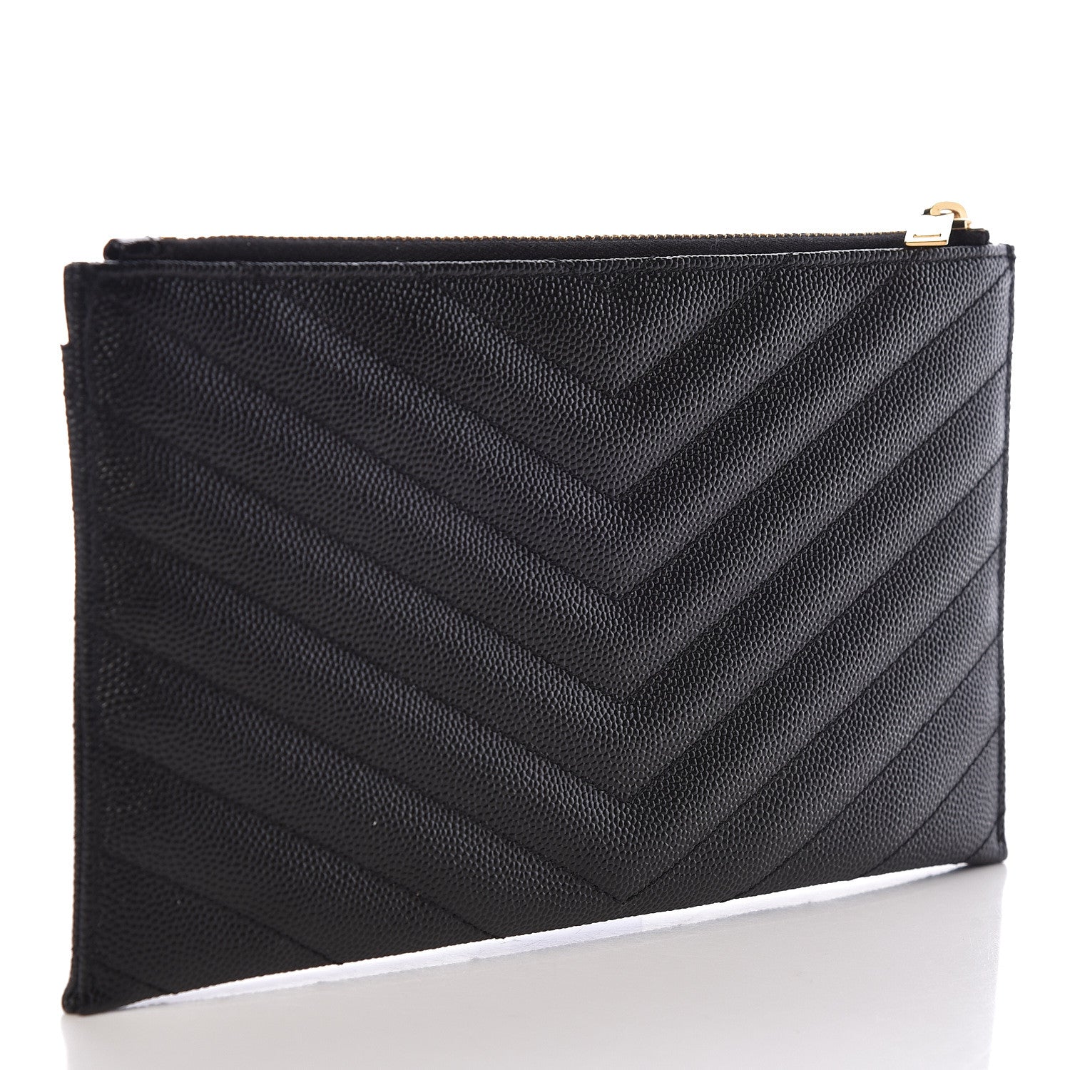 Saint Laurent Grain De Poudre Chevron Monogram Bill Pouch Black 3 of 8