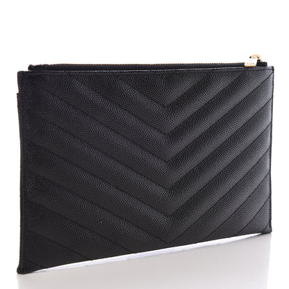 Saint Laurent Grain De Poudre Chevron Monogram Bill Pouch Black 3 of 8