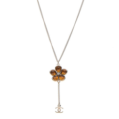 Chanel Crystal Gripoix CC Camellia Flower Drop Necklace Gold 1 of 5