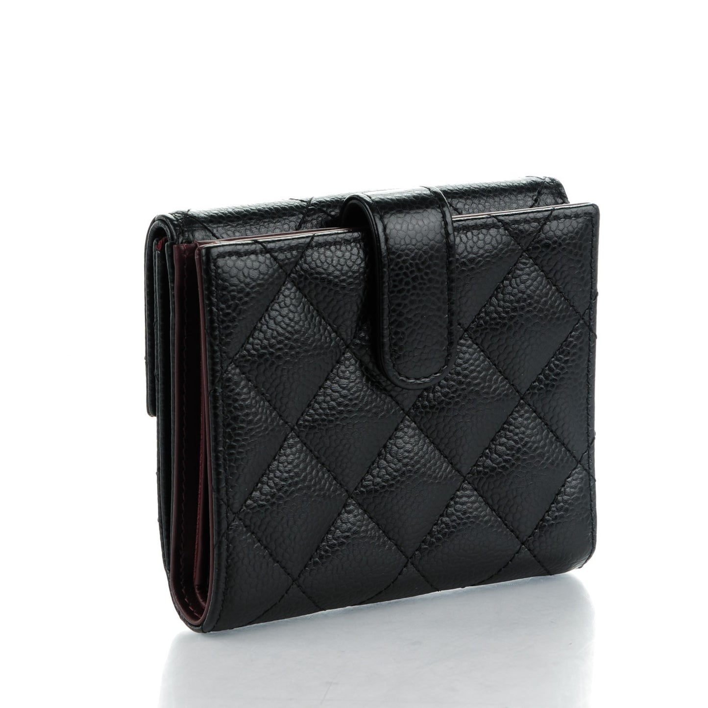 Caviar Quilted Compact French Flap Wallet Black