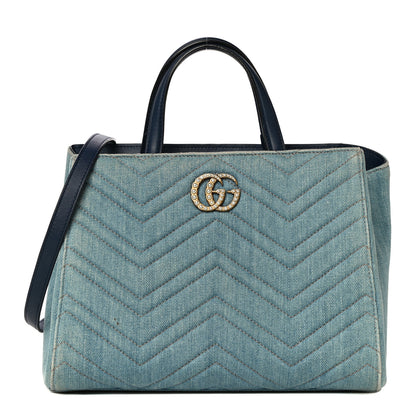 Gucci Denim Matelasse Small Pearly GG Marmont Tote Blue 1 of 16