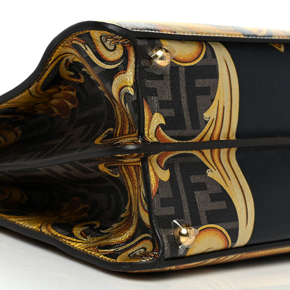 Fendi X VERSACE Vitello Seta Nappa Fendace FF Baroque Medium Peekaboo I SEE U Satchel Tobacco Black Gold 8 of 9