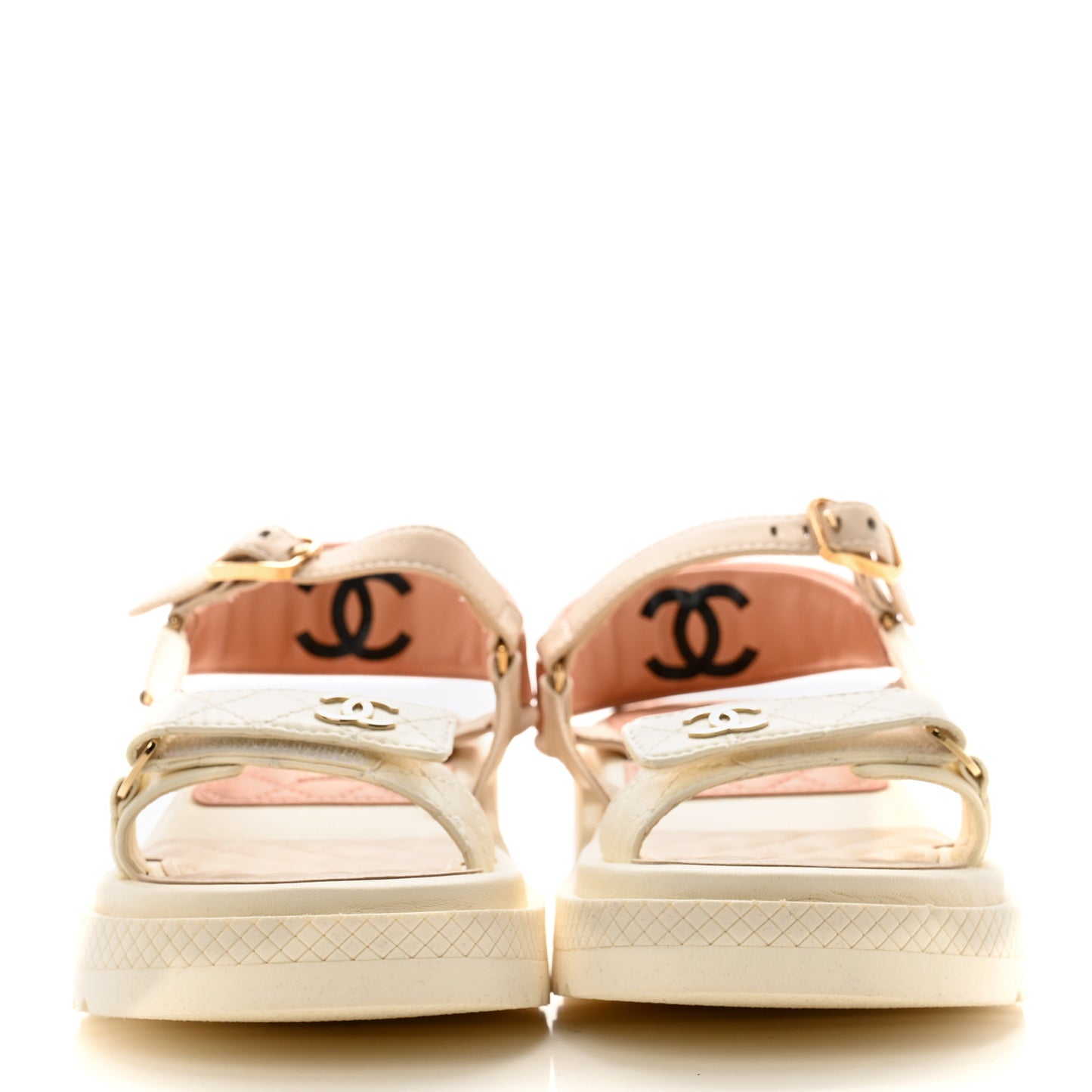 Lambskin Logo Platform Sandals 38.5 Beige Ivory White