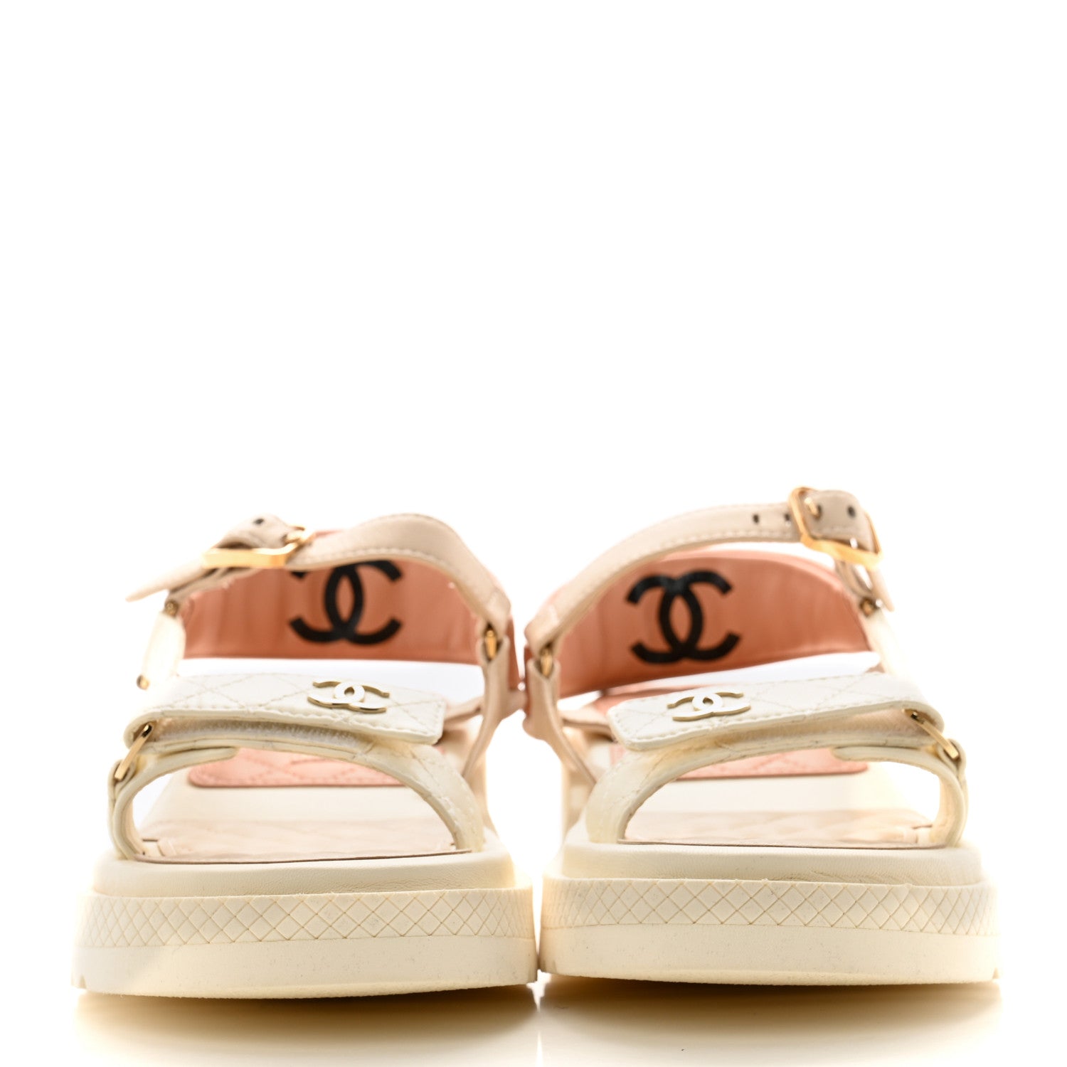 Chanel Lambskin Logo Platform Sandals 38.5 Beige Ivory White 3 of 10