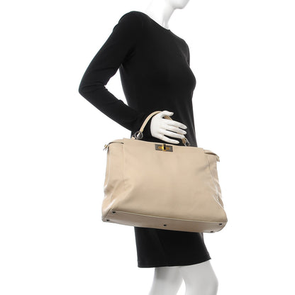 Fendi Goatskin Large Peekaboo Iconic Satchel Grigio Black 3 of 17