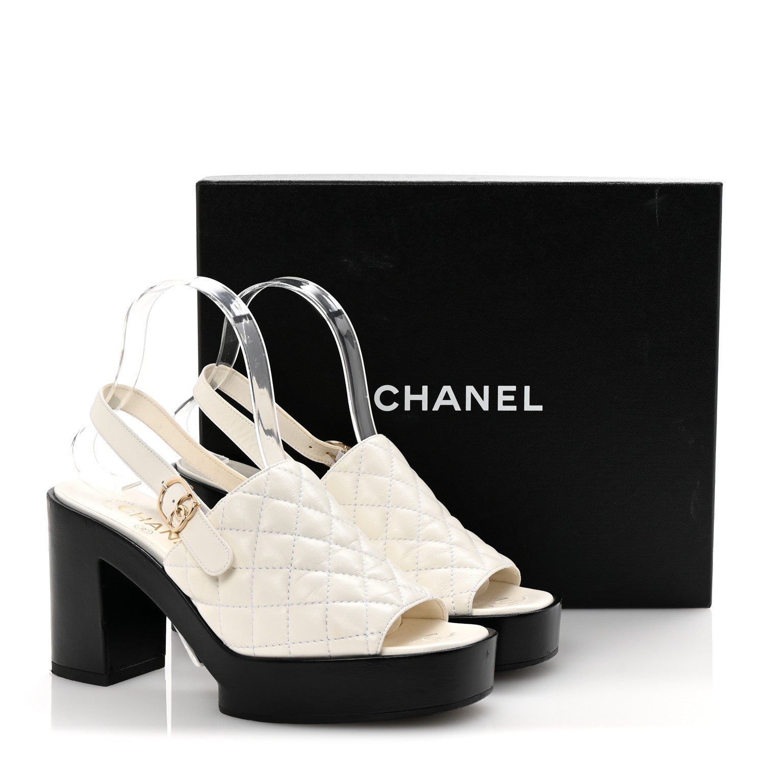 Chanel Lambskin Quilted Peep Toe Wedge Sandals 38 White 10 of 10