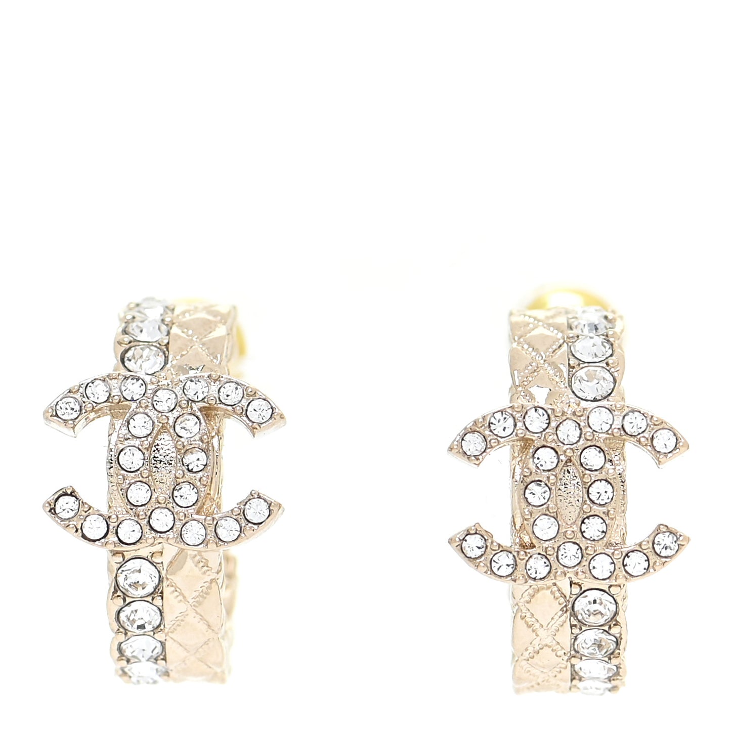 Metal Crystal Quilted CC Hoop Earrings Gold