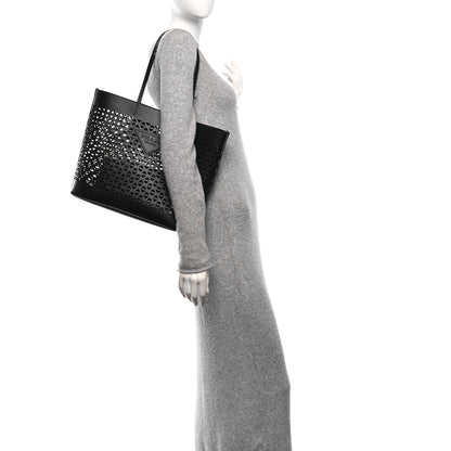 Prada City Calfskin Perforated Triangle Tote Black 2 of 10