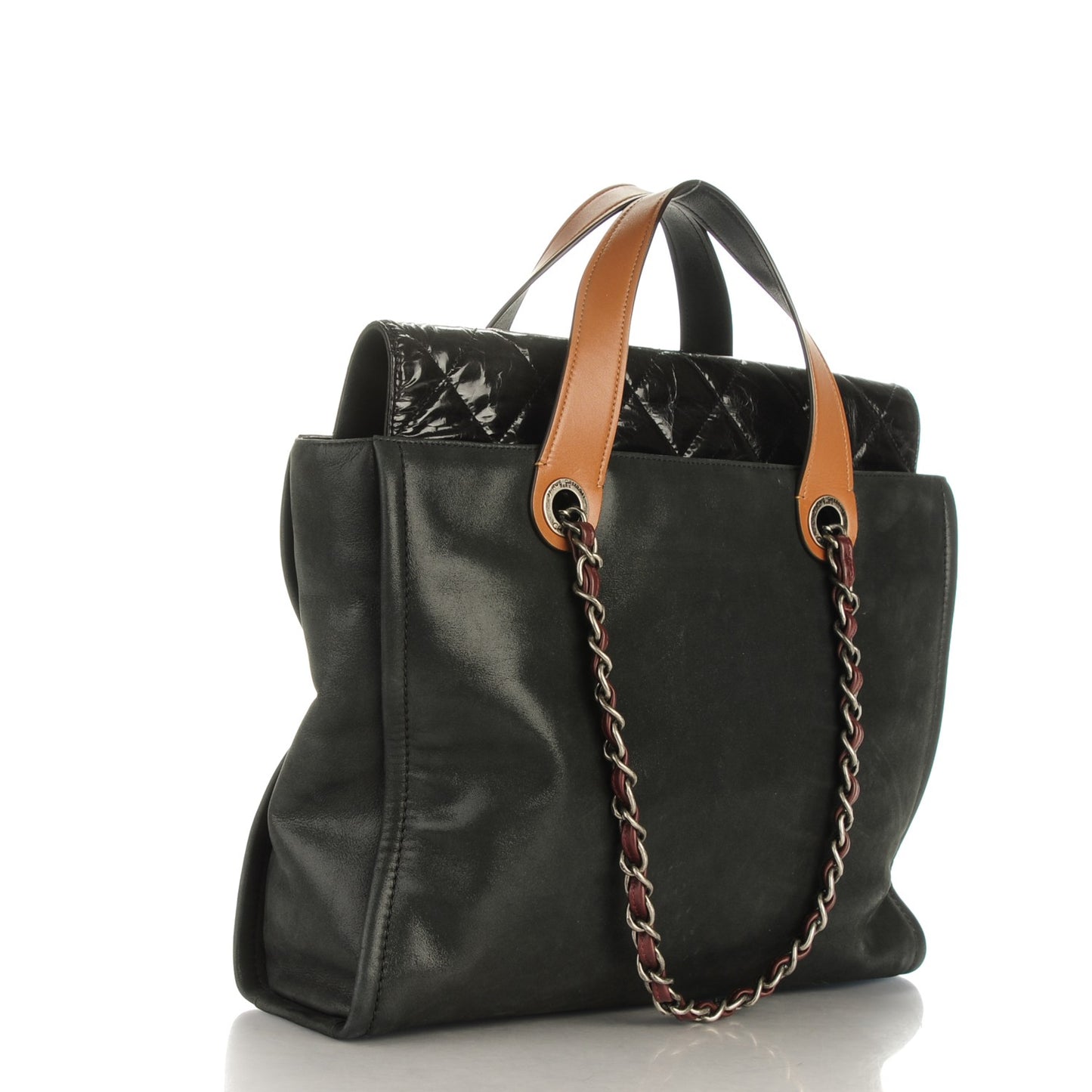 Iridescent Glazed Calfskin In The Mix Tote Black