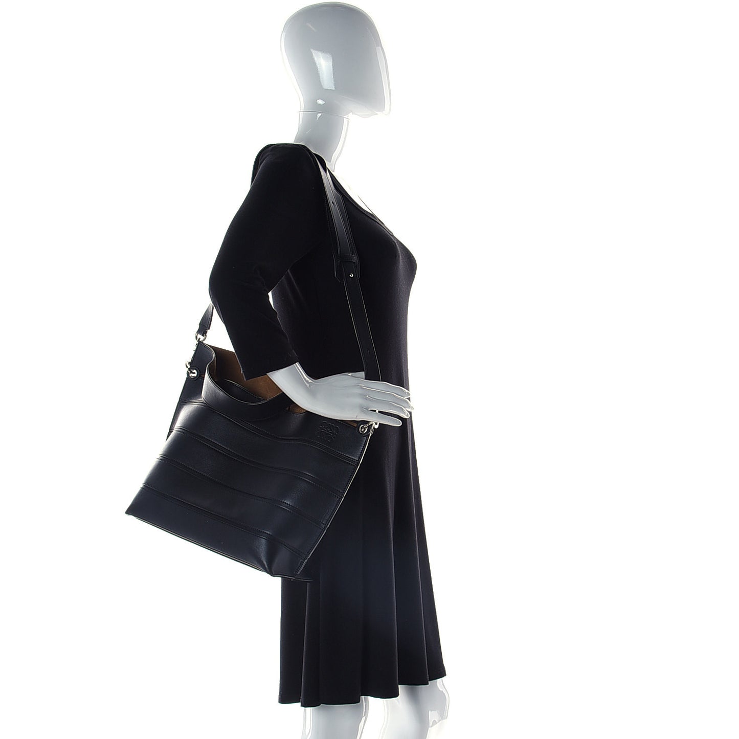 Calfskin Strip Shoulder Bag Black
