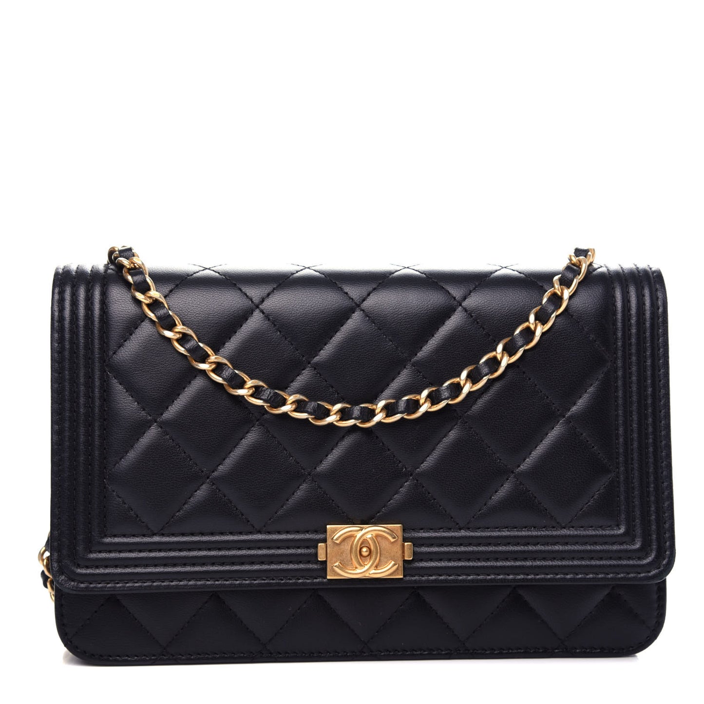 Lambskin Quilted Boy Wallet On Chain WOC Black