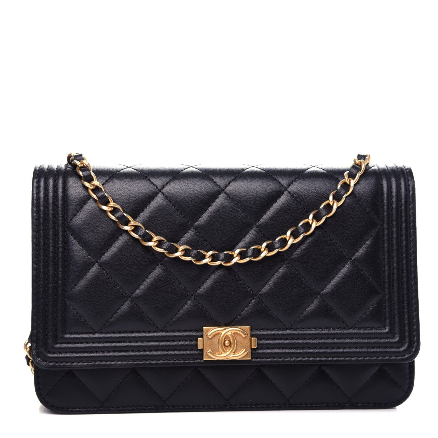 Chanel Lambskin Quilted Boy Wallet On Chain WOC Black 1 of 12