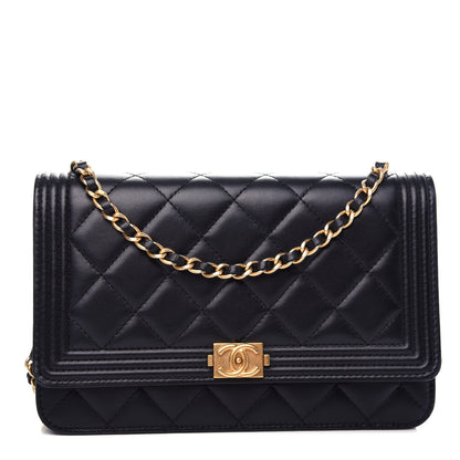 Chanel Lambskin Quilted Boy Wallet On Chain WOC Black 1 of 12