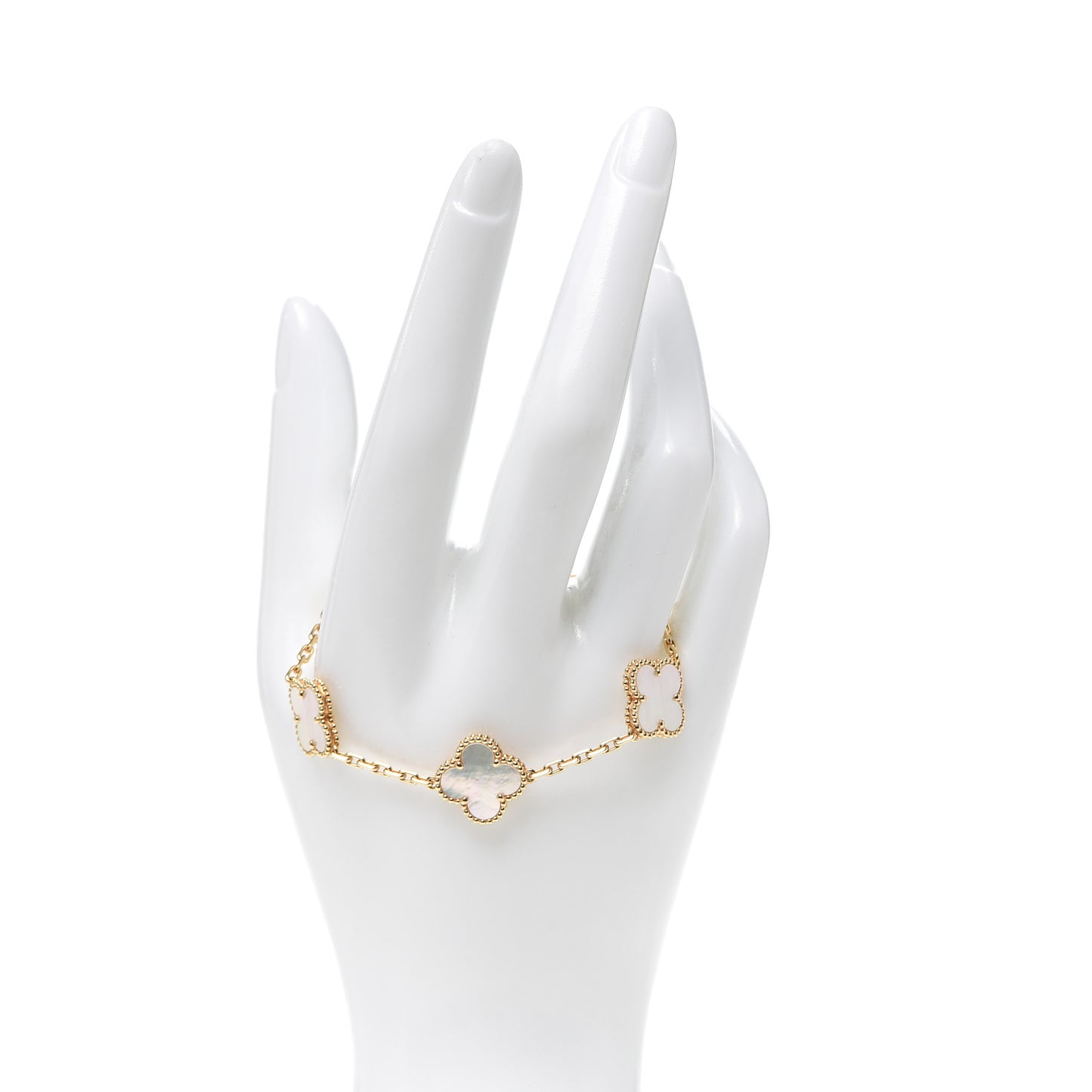 18K Yellow Gold Mother of Pearl 5 Motifs Vintage Alhambra Bracelet