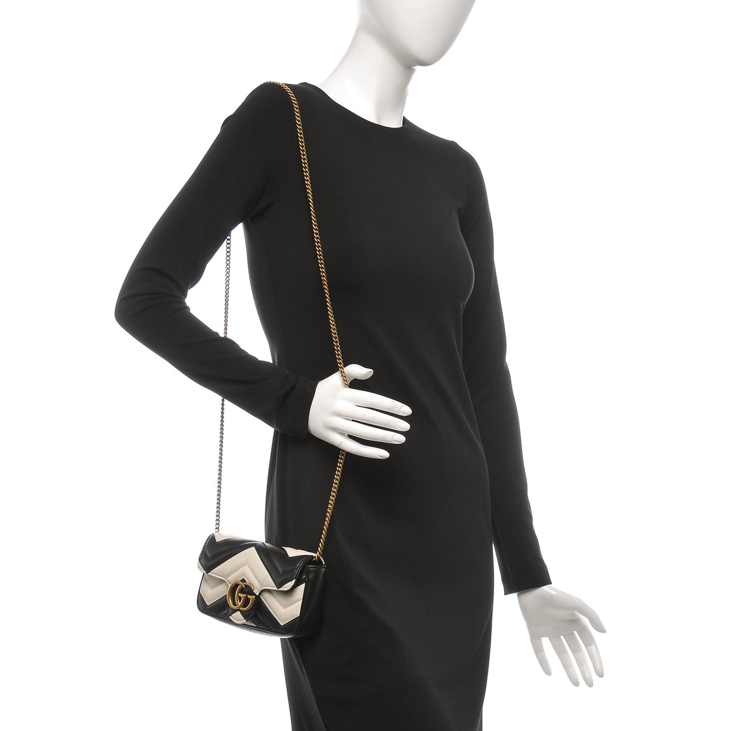 Calfskin Matelasse Super Mini GG Marmont Shoulder Bag Black White