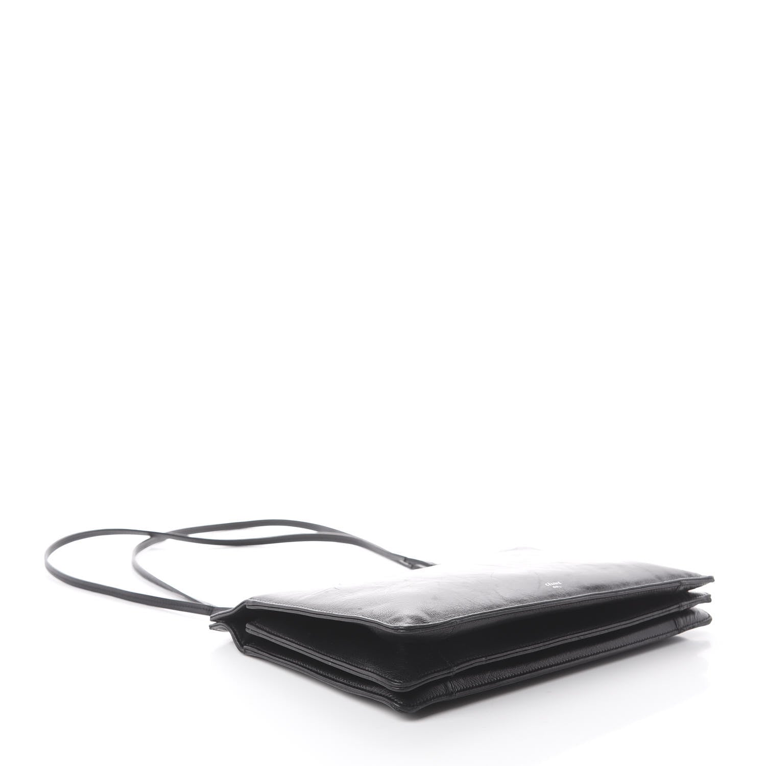 Celine Shiny Paperweight Calfskin Medium Clasp Shoulder Bag Black 3 of 8