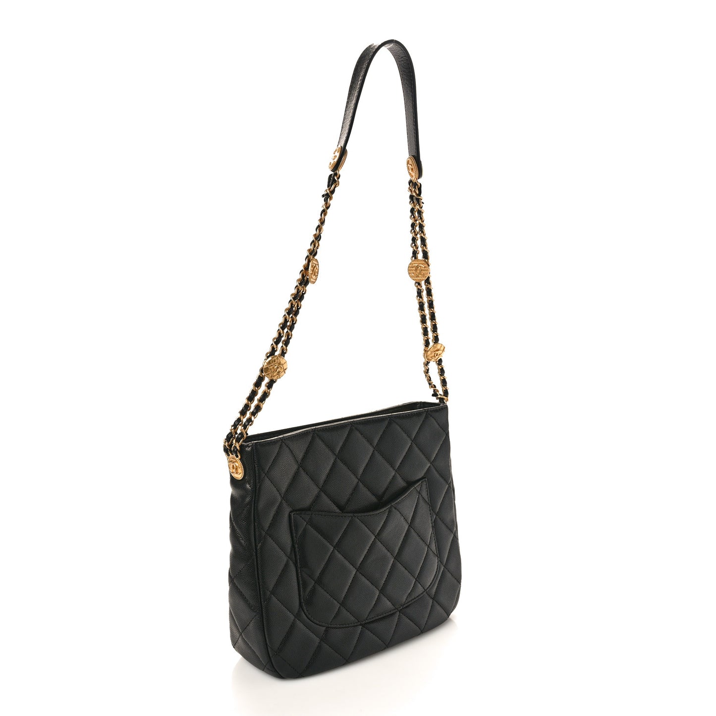 Caviar Quilted Twist Your Buttons Hobo Black