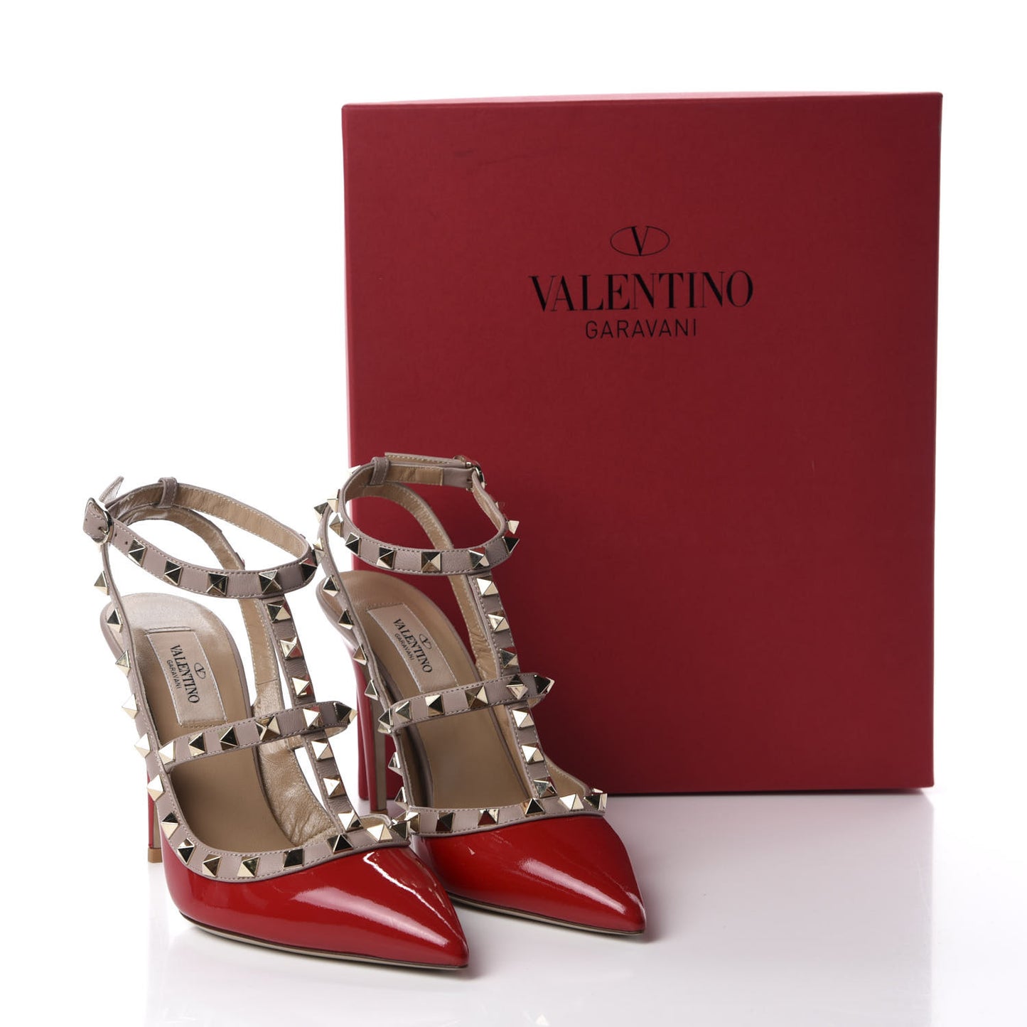 Patent Rockstud Ankle Strap 100mm Pumps 37.5 Rosso Valentino Poudre