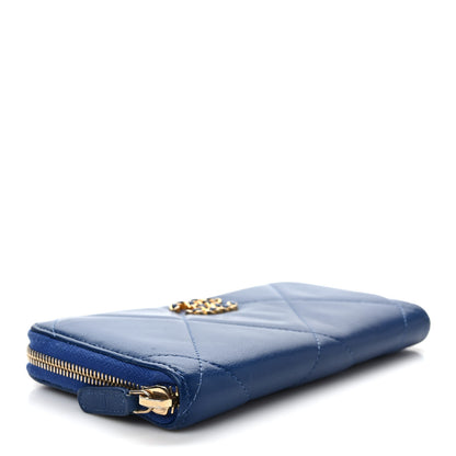 Chanel Shiny Goatskin Quilted Chanel 19 Long Zipped Around Wallet Blue 4 of 10