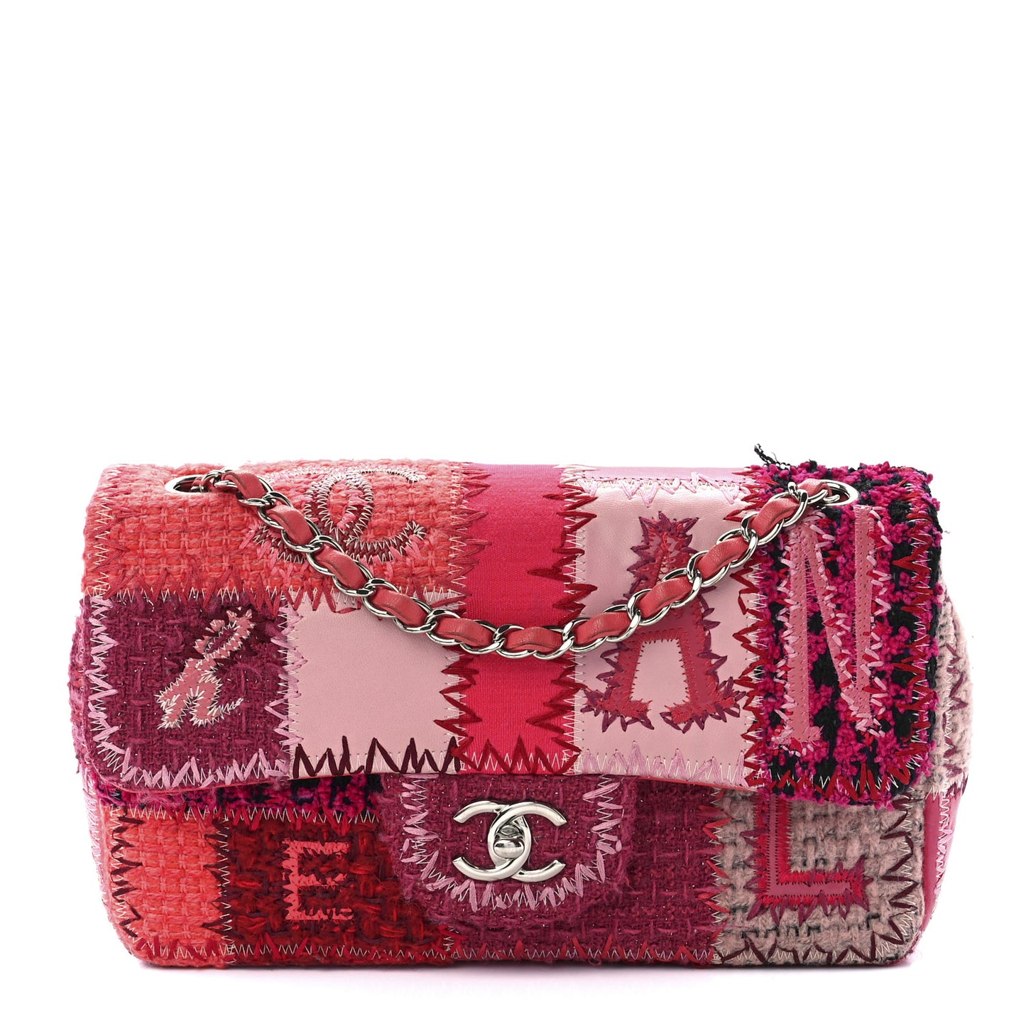 Tweed Patchwork Medium Single Flap Pink