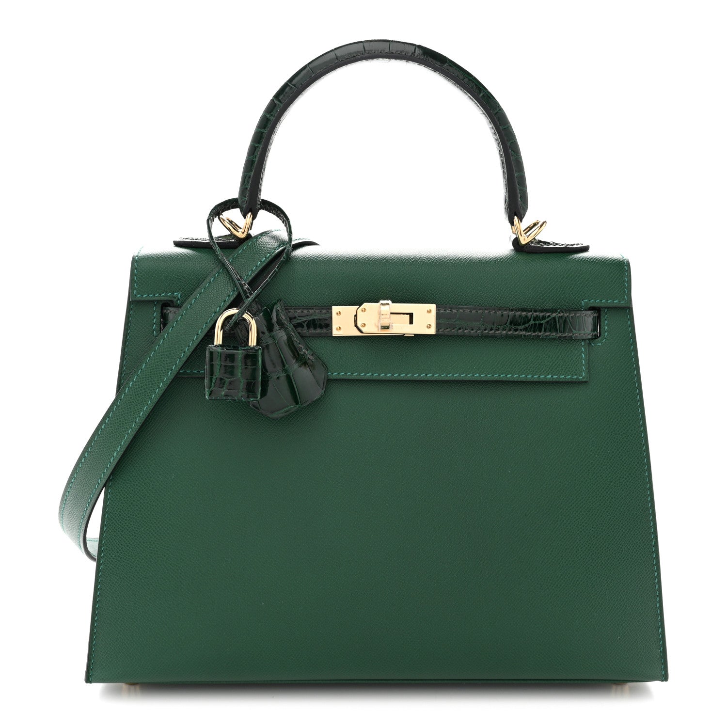 Hermes Madame Calfskin Shiny Alligator Kelly Sellier Touch 25 Vert Moyen 1 of 10