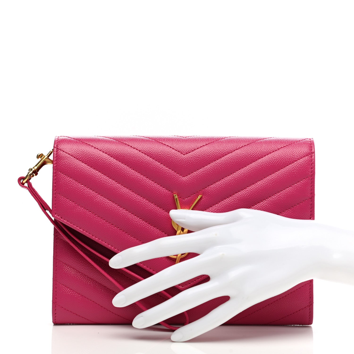 Saint Laurent Grain De Poudre Matelasse Chevron Monogram Envelope Clutch Fuchsia 2 of 8