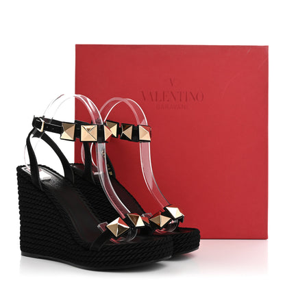 Valentino Garavani Suede Calfskin Roman Stud Espadrille Wedge Ankle Wrap Sandals 38 Black 12 of 12
