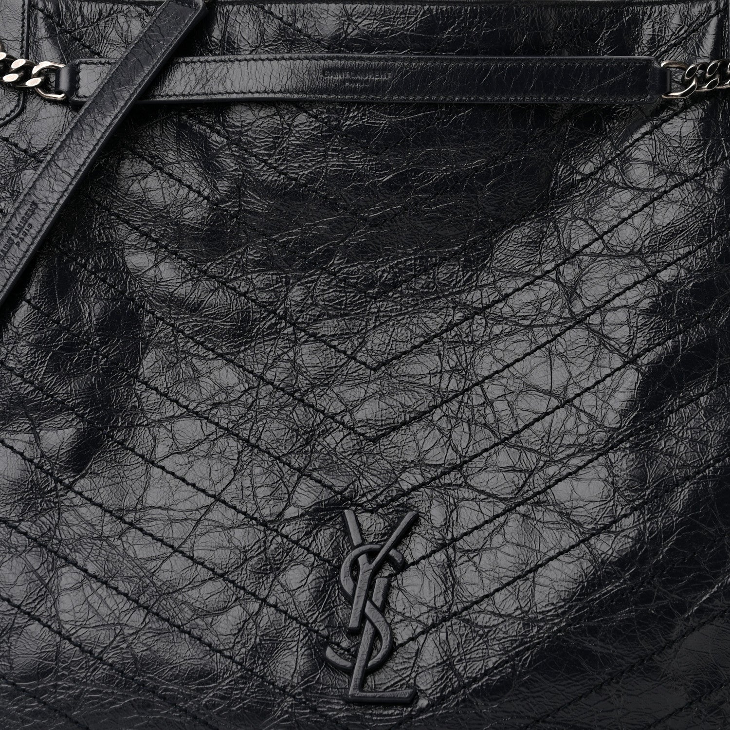 Saint Laurent Crinkled Calfskin Matelasse Monogram Niki Shoulder Bag Deep Marine 8 of 10