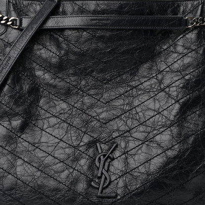 Saint Laurent Crinkled Calfskin Matelasse Monogram Niki Shoulder Bag Deep Marine 8 of 10