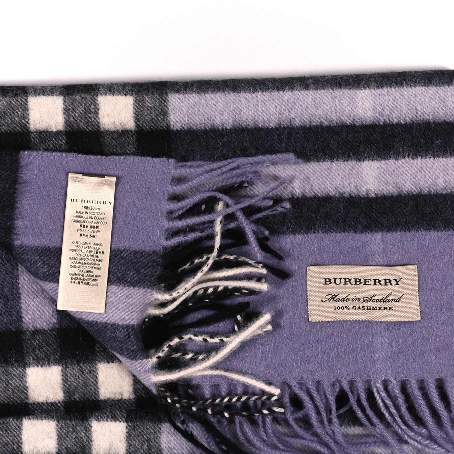 Cashmere Giant Check Fringe Scarf Purple