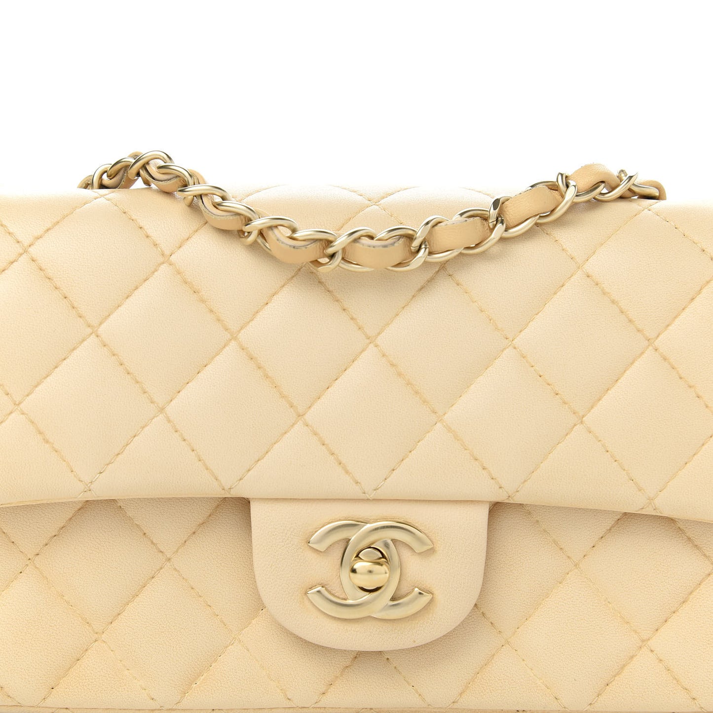 Lambskin Quilted Mini Rectangular Flap Beige