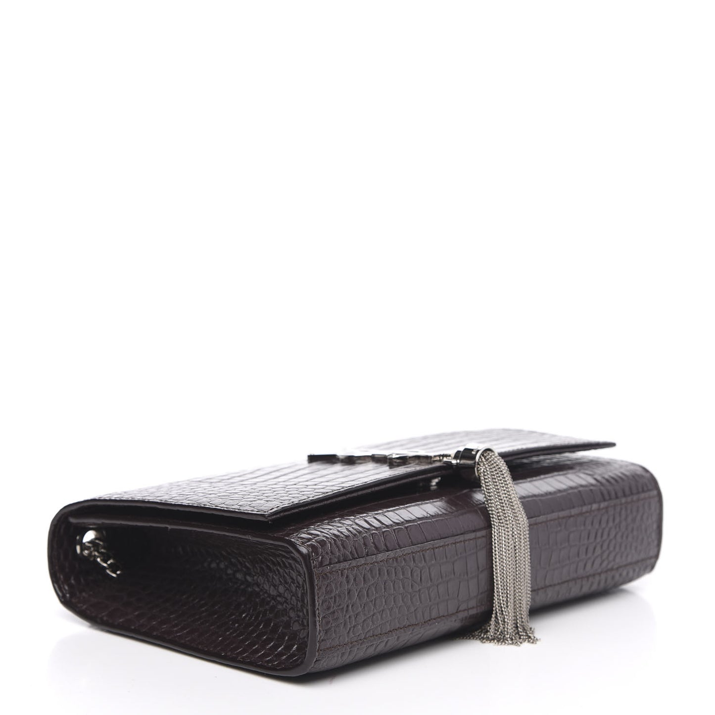 Calfskin Crocodile Embossed Medium Classic Monogram Kate Tassel Satchel Amaranto