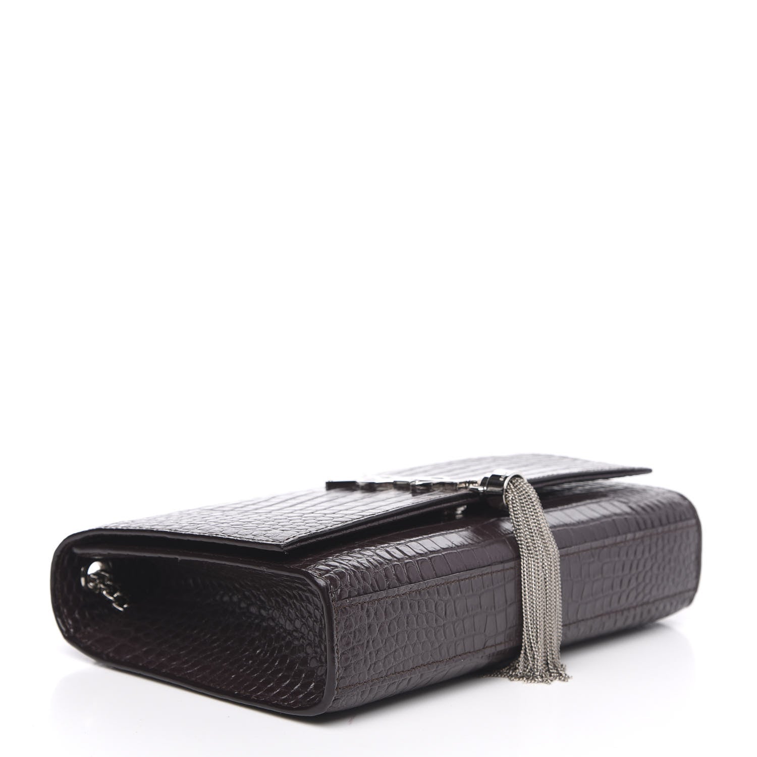Saint Laurent Calfskin Crocodile Embossed Medium Classic Monogram Kate Tassel Satchel Amaranto 4 of 10