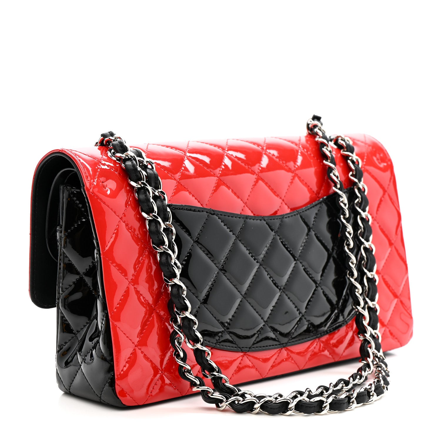 Chanel Patent Calfskin Quilted Bi-Color Medium Double Flap Black Red 3 of 13