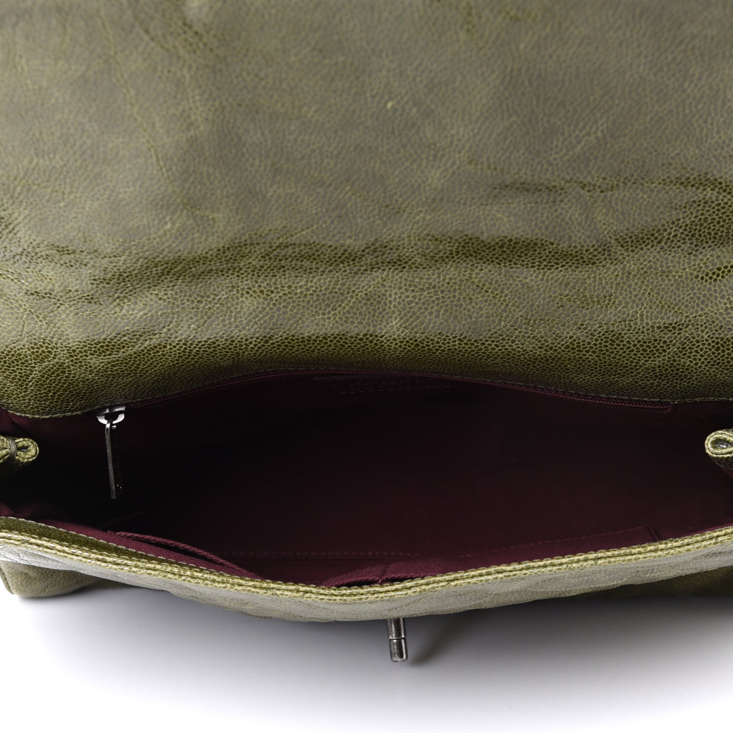 Crumpled Grained Calfskin Jumbo CC Crave Flap Green