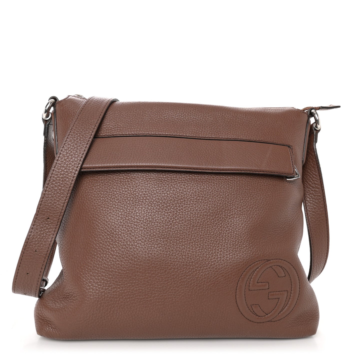 Pebbled Calfskin Medium Soho Messenger Bag Brown