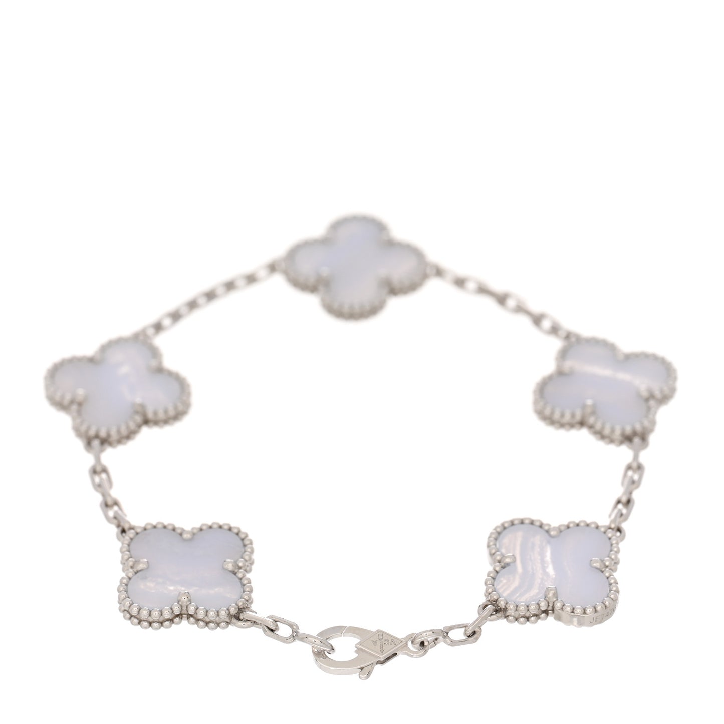 18K White Gold Chalcedony 5 Motifs Vintage Alhambra Bracelet