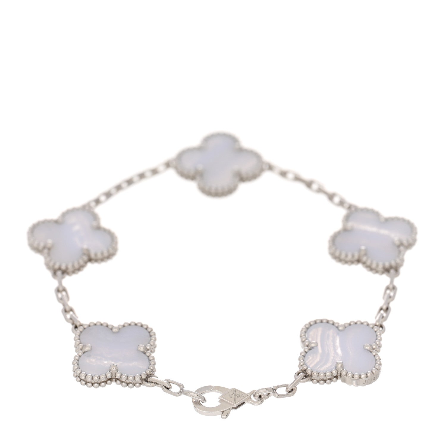 Van Cleef & Arpels 18K White Gold Chalcedony 5 Motifs Vintage Alhambra Bracelet 2 of 5