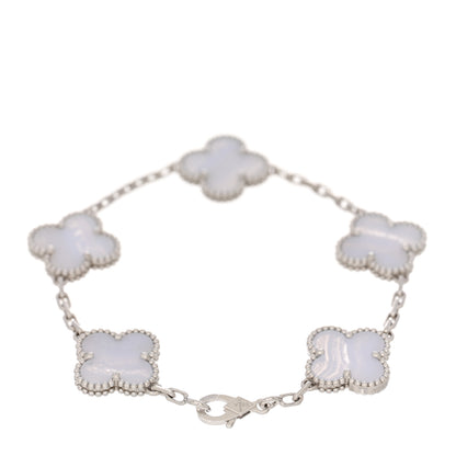 Van Cleef & Arpels 18K White Gold Chalcedony 5 Motifs Vintage Alhambra Bracelet 2 of 5