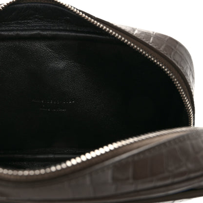 Saint Laurent Calfskin Crocodile Embossed Monogram Mini Lou Camera Bag Fog 5 of 9