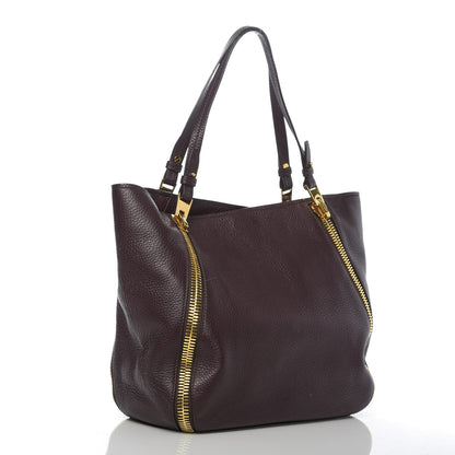 Tom Ford Grained Calfskin Sedgwick Medium Zipper Tote Wine 3 of 9