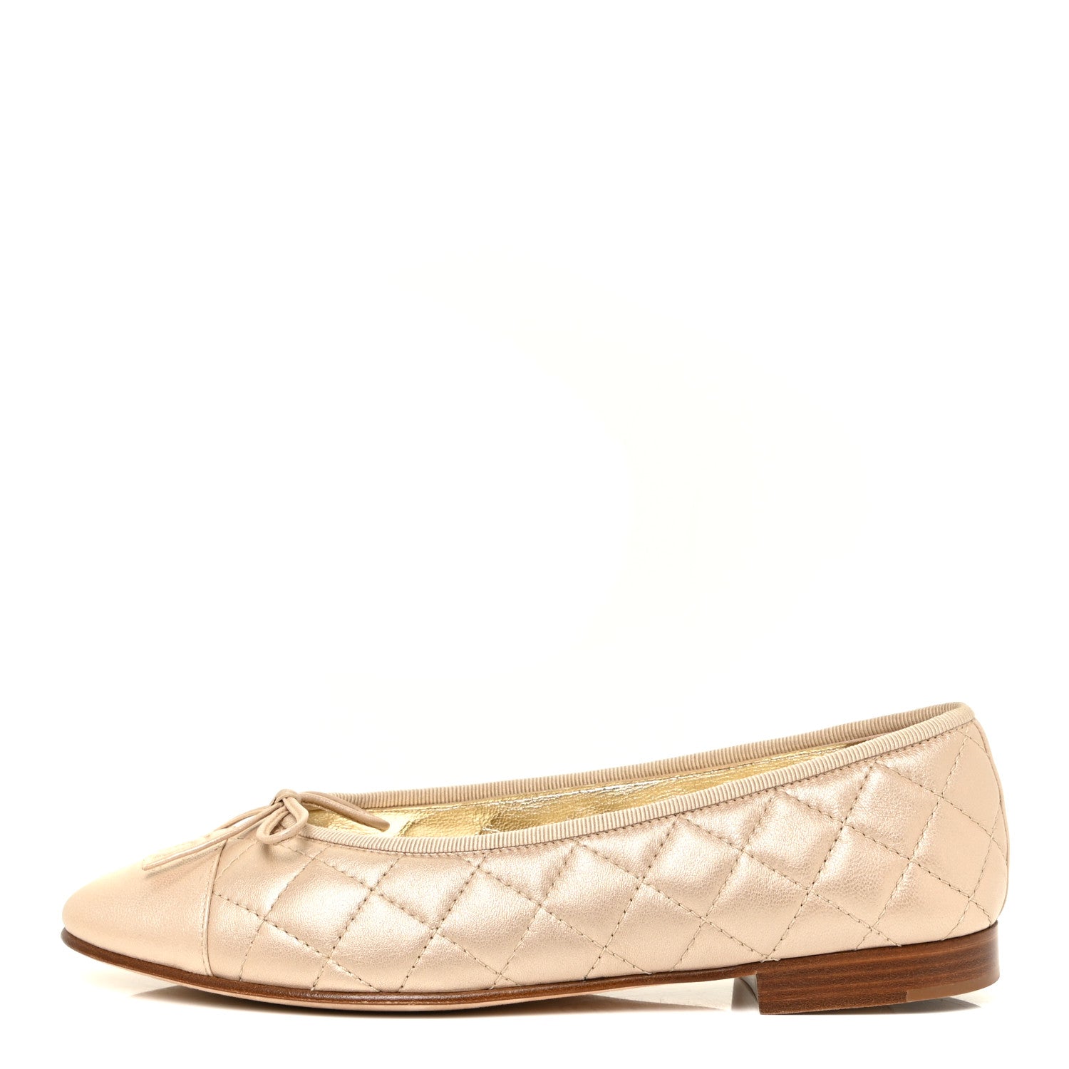 Chanel Iridescent Lambskin Quilted CC Cap Toe Ballerina Flats 38.5 Beige 1 of 16