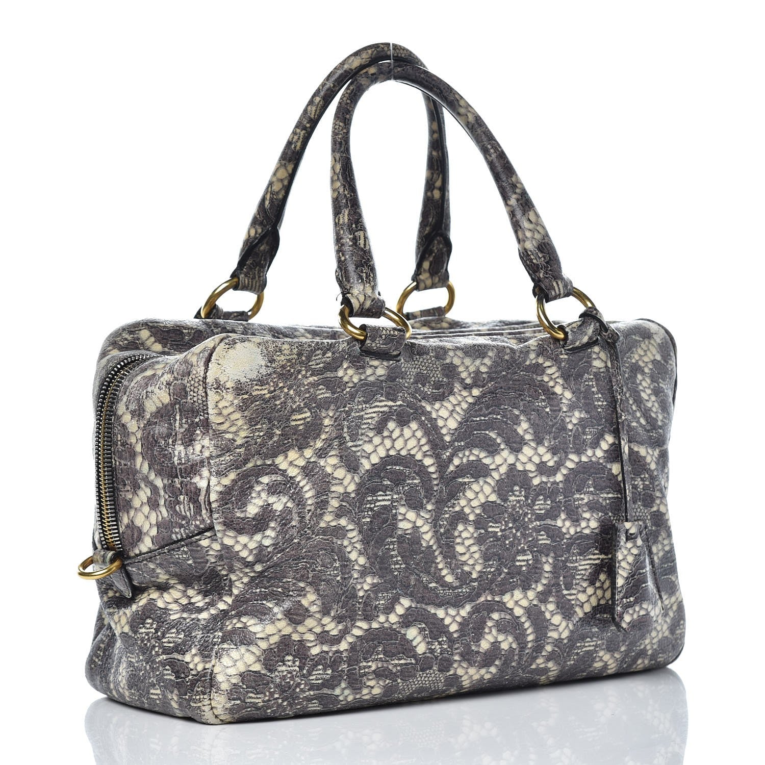 Prada Cervo Lux Print Lace Bauletto Bag Talco 3 of 12