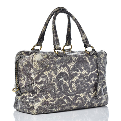Prada Cervo Lux Print Lace Bauletto Bag Talco 3 of 12