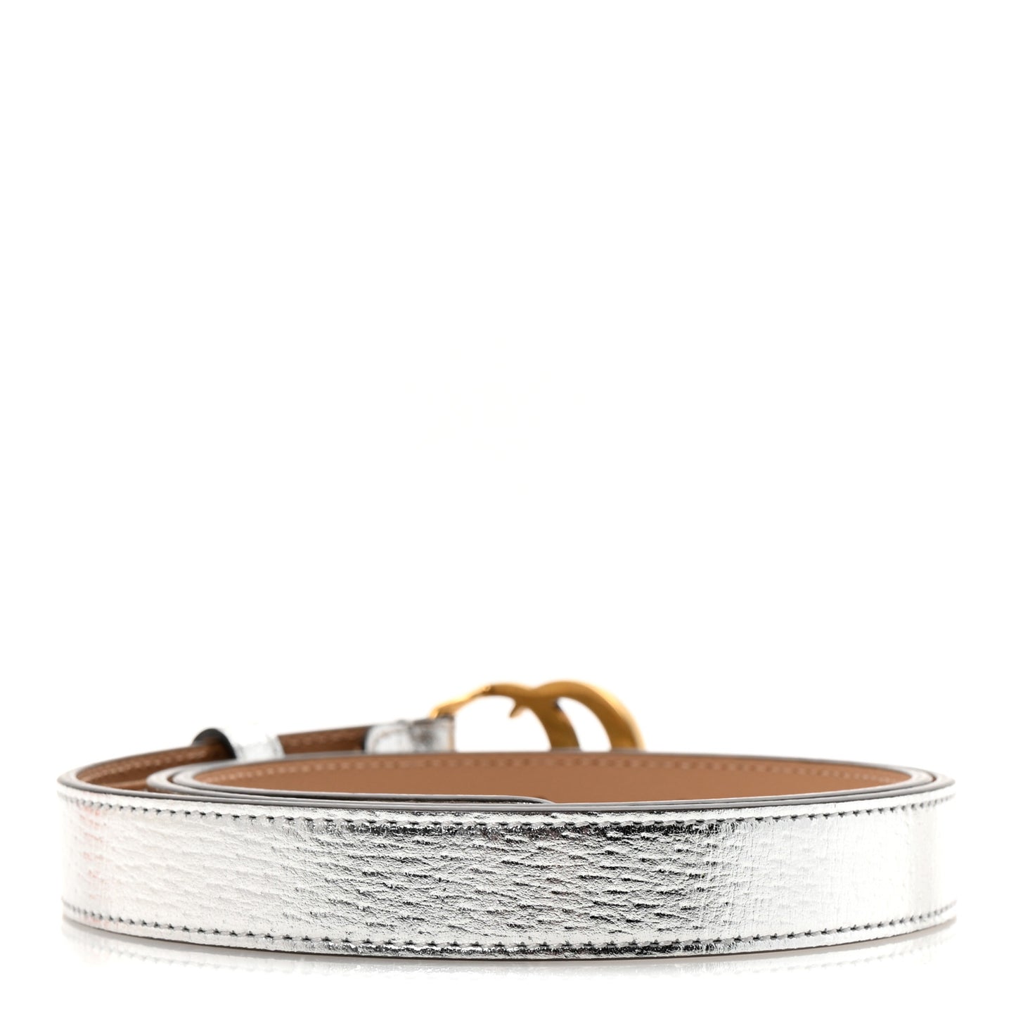 Metallic Calfskin Double G 20mm Belt 80 32 Silver